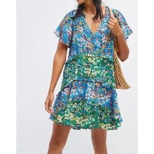by Anthropologie Robin Tiered Floral Mini Dress Bohemian Coastal Cowgirl Small